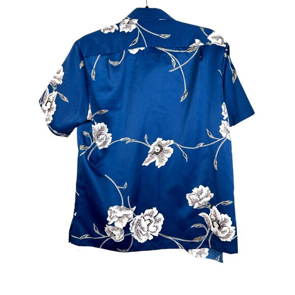 Tori Richard Vintage 1970s Navy Blue Floral Satin Hawaiian Shirt Men's Small - Picture 3 of 5